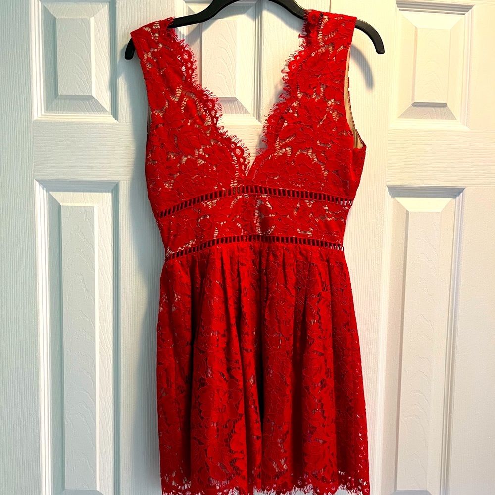 Red Scalloped Lace Dress